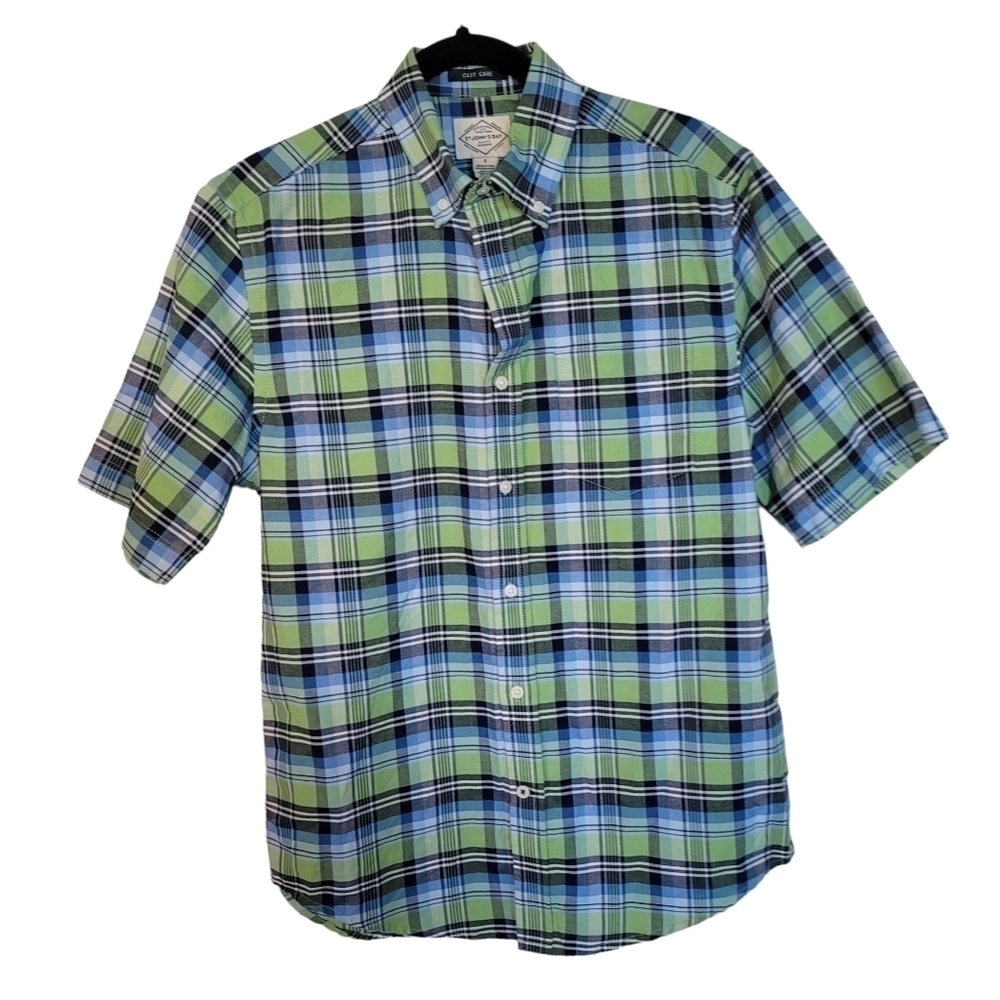 St. John's Bay Grn/Blk Plaid SS Shirt Sz S
